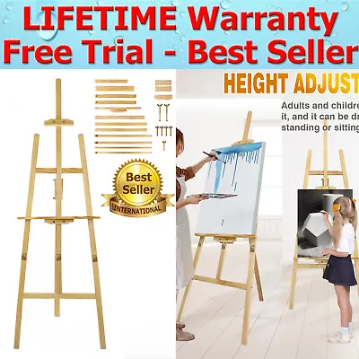 1.7M A Frame Wooden Pine Tripod Studio Canvas Easel Art Stand Wood Multi-Purpose • £14.80