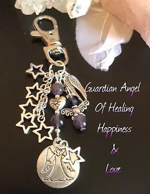 Amethyst Healing Stress Anxiety Crystals Angel Keyring Charm Gift Chakra Set . • £4.99