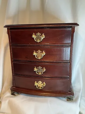 Vintage Armoire 4 Drawer Vanity Jewelry Box Footed 11”x10” Cherry Wood Color • $20.90