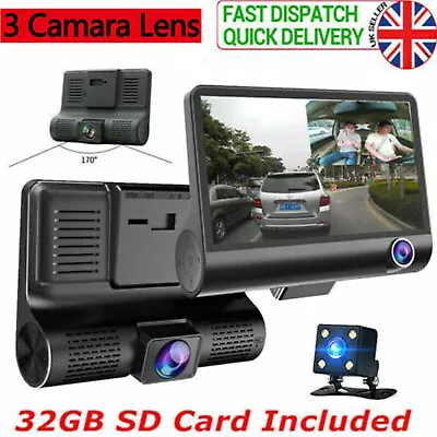 Car DVR 4 Dual Lens HD Dash Cam Front&Rear Video Recorder G-sensor +32GB SD Card • £25.89