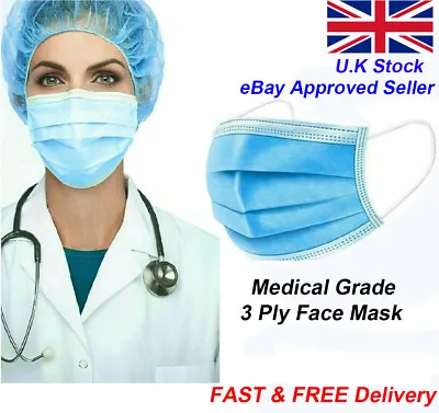 10x Face Mask Disposable 3 Ply Face Covering Surgical Mask MEDICAL GRADE  • £2.99