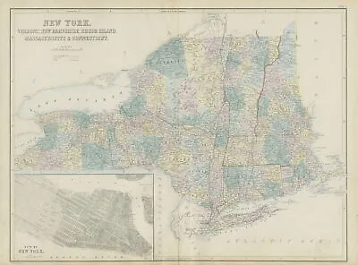 £109 • Buy New York & New England. VT CT RI MA NH. NYC Manhattan Plan. SIDNEY HALL 1856 Map