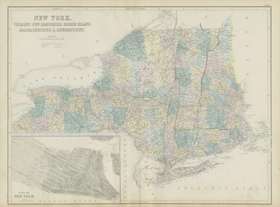 £109 • Buy New York & New England. VT CT RI MA NH. NYC Manhattan Plan. SIDNEY HALL 1856 Map