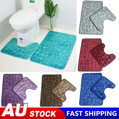 2PCS Bath Mat Bathroom Mat U-Shaped Toilet Rug Set Washable Memory Foam Non Slip • $21.95