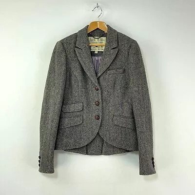 Jack Wills Tweed Jacket Womens 8 10 Brown Grey Wool Country Hacking Blazer • £55
