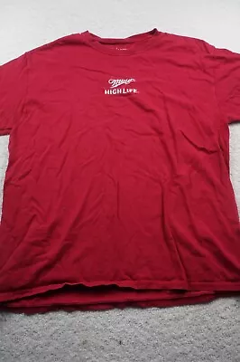 Vintage Miller Highlife Men Large Red Cotton Short Sleeve T-Shirt S710 • $18