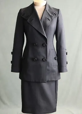 Zang Toi Made In New York 100% SILK Dark Navy Blue 2pc Blazer Skirt Suit Set • $149