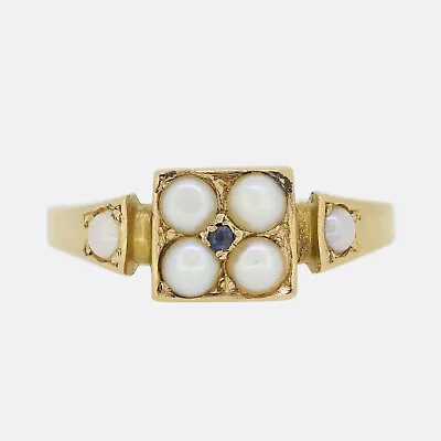 15ct Gold Ring - Victorian Sapphire And Pearl Ring - 15ct Yellow Gold • £365