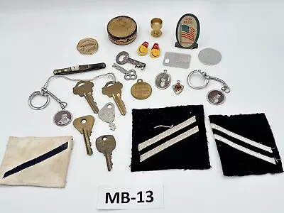 Lot Of Vintage Items Old Keys Collectibles Tins Military Patches Pendants Charms • $12