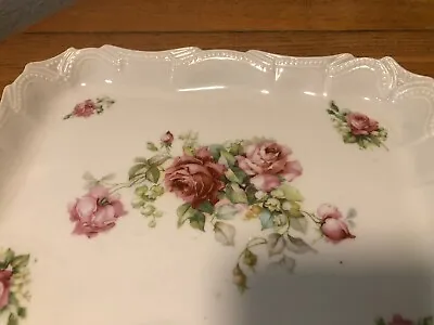 ~Stunning Vintage Antique Romantic Pink Roses Porcelain Dresser Vanity Tray~ • $31.95