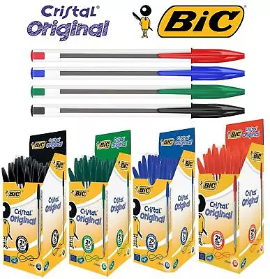 Bic Pens Cristal Medium Ball Point Pen Biros 1.0mm Original Black Blue Red Green • £2.98