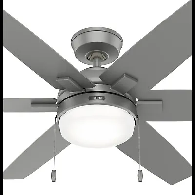 Hunter Fan 52 In Contemporary Matte Silver Ceiling Fan With Light And Pull Chain • $77.99