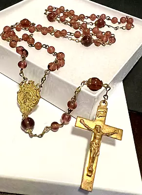 VINTAGE Rosary Purple Violet Glass Beads Gold Tone Catholic 5 Decades FREE SHIP • $22.98