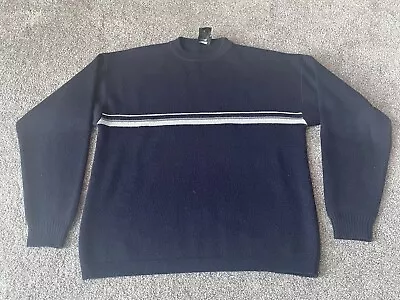Vintage 70s Meister Ski Sweater Mens Medium Blue Single Stripe Winter Pullover • $39