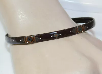 Vtg Michaela Frey Dk Brown Floral Enamel Bangle BRACELET Handmade AUSTRIA 6L1 • $58.49