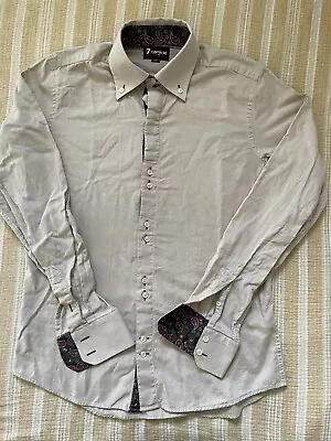 7 Camicie Italian Iconic Men   Dress Shirt-Size Large Beige Long Sleeve Slim Fit • $22