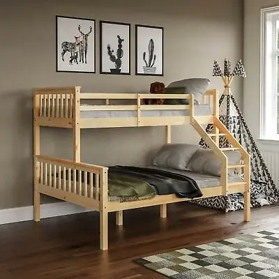 £259.99 • Buy Triple Sleeper Bunk Bed Solid Wooden Frame Kids Double & Single 4FT6 3FT Pine