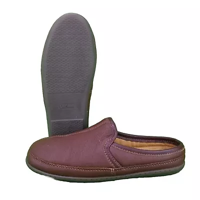 LL Bean Elkhide Leather Slipper Scuffs Men's 9M Brown 272349 Comfort Slip-on • $32.75
