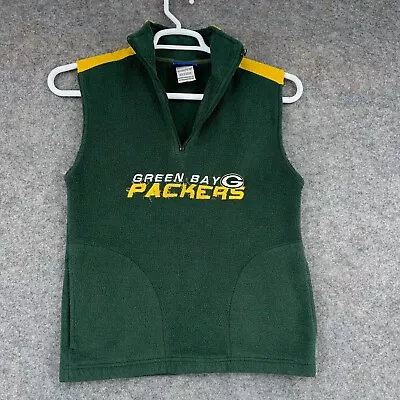 Vintage Green Bay Packers Vest Youth Medium 10/12 Green Yellow Fleece Football • $17.49