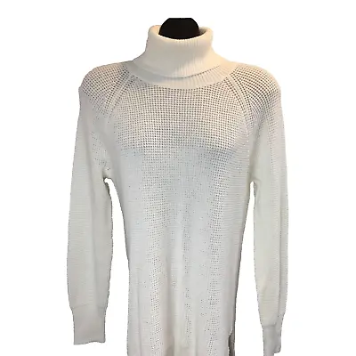 J Crew Mercantile Sweater Turtleneck Ivory White Womens Medium Waffle Knit Tunic • $12.99