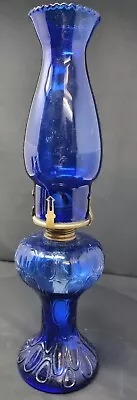 Vintage Blue Glass Oil Lamp • £29.99