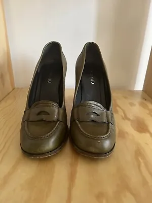 Ladies Miu Miu Green Leather Work Shoes Uk Size 5/38 Used But Great Condition • £54