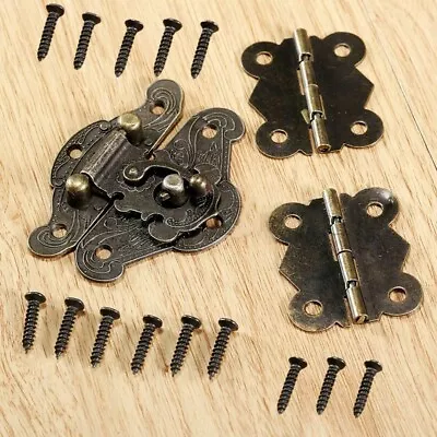 Antique Carved Jewelry Box Latch Hasp Catch Clasp Hook & Hinges Set Zinc Alloy • $21.42
