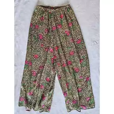 Vintage Women's Pull On Pallazo Wide Pant Gaucho Size 10 Animal Print Floral  • £38.55