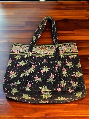 Vintage Vera Bradley New Hope Tote Bag Purse Black Pink Green  Retired 2004  • $15