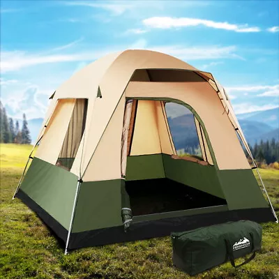 $84.40 • Buy Family Camping Tent 4 Person Hiking Beach Tents Canvas Ripstop Green And Beige