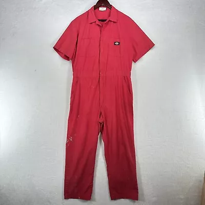 Dickies Coveralls Men 42 Tall Red Short Sleeve Zip Snap Up Boilersuit Distressed • $20