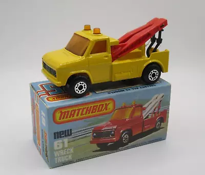 Matchbox Superfast No61 Wreck Truck - Yellow/Red - CHARCOAL Base - Mint/Boxed • £40