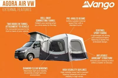 Vango Awning Drive Away Inflatable Campervan Agora Air VW T5 T6 Van  Side Tent • £495