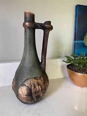 Hand Made Artevani Georgian Ceramic Clay 3D Copper Relief Wine Bottle Jug Empty • $18.99