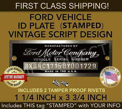 Serial Number Ford Id Tag Data Plate Vintage Script Design Custom Engraved Usa • $36.80