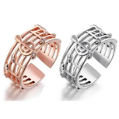 Fashion Jewelry Crystal Music Note Women Lady Girl Charm Ring Gift@@ • £3.27