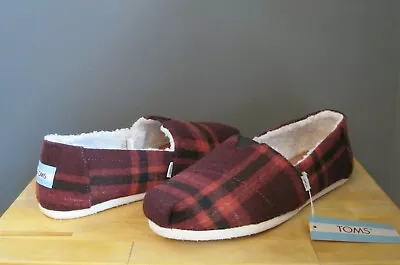 $21.99 • Buy TOMS Women Red Plaid Belmont Faux Shearling Shoes 7.5 NWOB