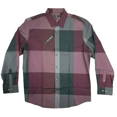 Alfani Mens Woven Plaid Classic Fit Long Sleeve Button Down Shirt Port Purple XL • $11.83