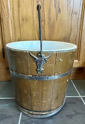 Vtg Wooden  Ice Cream Freezer Wood BUCKET ONLY Western Bull Metal Trim • $15