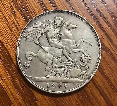 Great Britain (UK) 1895 Victoria St. George&Dragon One Crown Silver Coin (XF) • $71.58