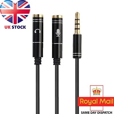£3.39 • Buy 3.5mm Headset Adapter Y-Splitter Jack Cable W/ Separate Audio And Mic Headphone