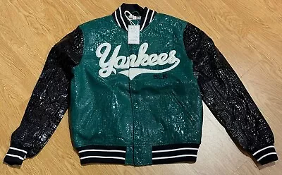 Yankees Varsity Jacket Crocodile Black Yankees Faux Leather Jacket New With Tags • $90