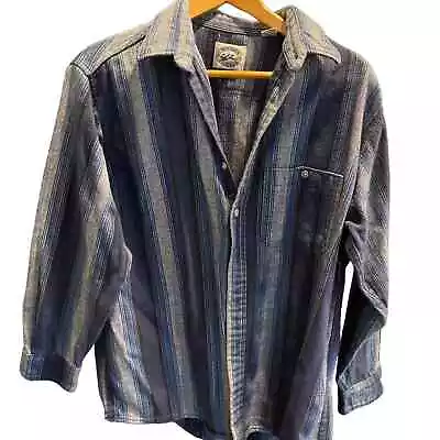 XL BLUE GRAY Striped Heavy Work Shirt Vtg Cotton TRADER BAY MENS Work Wear  • $45