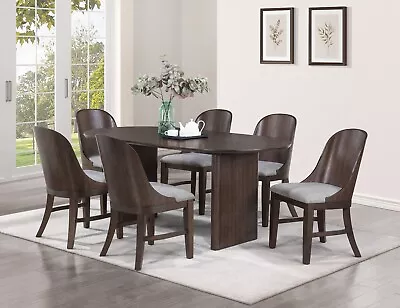 7pc Mid-Century Modern Dining Set Oval Table Curved Back Chairs Wooden Furniture • $1499.99