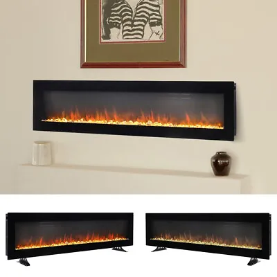50/60 Electric Fire Stove Wall Mounted Fireplace Heater 9 LED Flame Living Room • £139.95