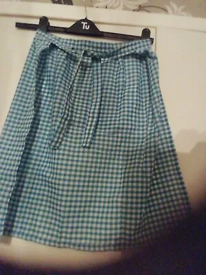 Hand Made Gingham Apron Turquoise And White Beads Trim New • £2.99