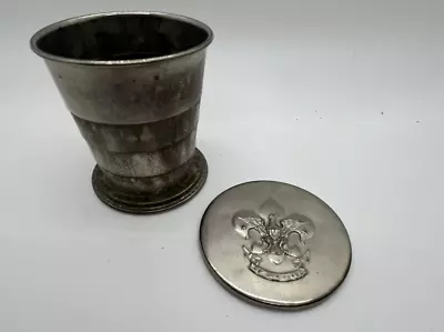 Vintage Boy Scout  Be Prepared  Metal Collapsible Camp Cup With Lid • $1