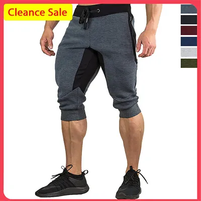 Mens Athletic Fit Shorts Gym Workout Running Jogging 3/4 Length Below Knee Pants • $21.97