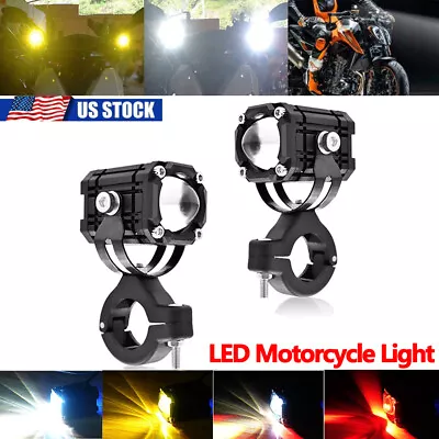 Pair LED Motorcycle Headlight Driving Fog Spot Light Auxiliary Lamp White+Amber • $17.47