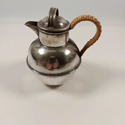 Vintage Small Silver Plated Lidded 3/4 Pint Water /Milk Jug Cane Handle Rustic • £15.99
